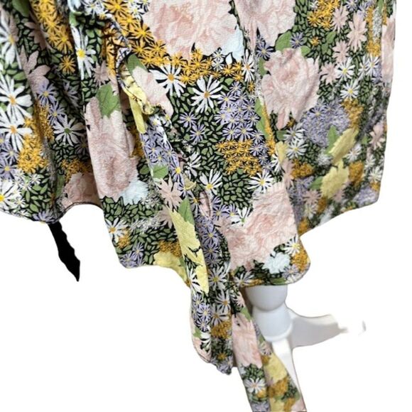 Rokh Silk Split Floral Frill Dress Ruffle Strap Pink Yellow Blue Women's Size 10 - Picture 6 of 16